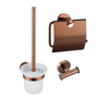 Fortifura Calvi Pack WC 3 pièces - porte-rouleau avec couvercle - brosse de toilette - crochet à serviette double rond - Cuivre brossé PVD (Cuivre) SW1248415