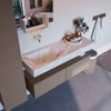 Mondiaz ALAN-DLUX Ensemble de meuble - 130cm - meuble Smoke mat - 2 tiroirs - Lavabo Cloud Frappe suspendu - vasque Gauche - 0 trous de robinet SW804868