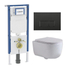 QeramiQ Dely Swirl Toiletset - 36.3x51.7cm - Geberit UP720 Duofix Sigma inbouwreservoir - slim zitting - mat zwarte metalen bedieningsplaat - rechthoekige knoppen - glans wit SW1414012