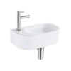 QeramiQ Fuente Ensemble de lavabo - 40x21.5x12cm - gauche - nervuré - demi-rond - 1 trou de robinet - céramique - robinet de lave-mains en acier inoxydable brossé - bonde - siphon abaissé - blanc brillant SW1233014