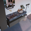 Mondiaz ALAN-DLUX Ensemble de meuble - 130cm - meuble Dark grey mat - 2 tiroirs - Lavabo Cloud Lava suspendu - vasque gauche - 0 trous de robinet SW808201