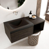 MONDIAZ BUKLA 100cm meuble de salle de bains avec module ouvert 40 couleur Dark Brown avec 1 tiroir. Lavabo CLOUD gauche 0 trous de robinet couleur Urban. SW1382060