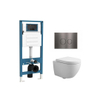 QeramiQ Dely Swirl Ensemble WC Compact - réservoir encastré QeramiQ flush - abattant 25mm - plaque de commande métallique gunmetal - boutons ronds - blanc mat SW1590812