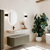 MONDIAZ THOR-DLUX 120cm meuble de salle de bains arrondi gauche + droite couleur Shadow avec 1 tiroir et 2 portes. Vasque suspendue CLOUD Gauche 1 trou de robinet couleur Glace. SW1463166
