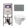 Adema Classico toiletset bestaande uit inbouwreservoir en toiletpot, basic toiletzitting en bedieningsplaat licht grijs - ronde knoppen - wit SW1164788