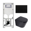 QeramiQ Dely Toiletset - 36.3x51.7cm - diepspoel - rimless - Geberit UP320 inbouwreservoir - softclose toilet zitting - 35mm - metaal mat zwarte bedieningsplaat - ronde knoppen - mat zwart SW1235430