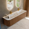 MONDIAZ KURVE-DLUX 165cm Meuble salle de bain avec module 25 G - couleur Walnut - 2 tiroirs - 1 porte - vasque STOR SMALL double / droite - 2 trous de robinet - couleur Glace SW1138091