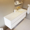 Mondiaz VICA-DLUX ensemble de meuble de salle de bain - 150cm - meuble sous lavabo talc - 4 tiroirs - lavabo encastré cloud droite - sans trous de robinet - version haute de 60cm - opalo SW1088532