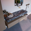 MONDIAZ ALAN - DLUX Ensemble de meubles de salle de bains - 150cm - meuble bas - Smoke - 2 tiroirs - lavabo suspendu - vasque à droite - 0 trous de robinet - Lava SW808123