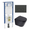 QeramiQ Dely Toiletset - 36.3x51.7cm - diepspoel - rimless - Geberit UP720 inbouwreservoir - softclose toilet zitting 35 mm - bedieningsplaat mat antraciet - ronde knoppen - mat zwart SW1427990