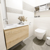 MONDIAZ OLAN Toiletmeubel 80x30x40cm met 1 kraangaten 1 lades washed oak mat Wastafel Lex links Solid Surface Wit SW473455