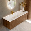 MONDIAZ KURVE-DLUX 135cm Meuble salle de bain avec module 25 D - couleur Walnut - 1 tiroir - 1 porte - vasque BIG MEDIUM gauche - 1 trou de robinet - couleur Frappe SW1137445