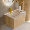 MONDIAZ KURVE-DLUX Meuble de salle de bains 75cm arrondi à droite couleur Oak avec 1 tiroir et 1 porte. Lavabo GRUNNE à gauche 1 trou de robinet Nata. SW1432067