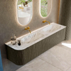 Mondiaz KURVE-DLUX Ensemble de meubles de salle de bains - 175x46x40cm - 2 tiroirs - 1 porte - vasque solid surface - double / droite - sans trou de robinet - Shadow SW1414617