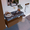Mondiaz ALAN-DLUX Ensemble de meuble - 100cm - meuble Rust mat - 1 tiroir - Lavabo Cloud Lava suspendu - vasque Droite - 0 trous de robinet SW808239