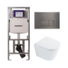 QeramiQ Dely Toiletset - 36.3x51.7cm - diepspoel - rimless - Geberit UP320 inbouwreservoir - met Burda frame - softclose toilet zitting 35 mm - gunmetal bedieningsplaat - rechthoekige knoppen - wit glans SW1222078