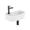 QeramiQ Fuente Ensemble de lavabo - 40x21.5x12cm - gauche - nervuré - demi-rond - 1 trou de robinet - céramique - robinet de lavabo noir mat - bonde - siphon abaissé - blanc mat SW1232885