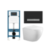 FugaFlow Eccelente Press – Ensemble WC – 56 × 38 × 35 cm – à évacuation profonde – sans bride – réservoir encastré – fermeture amortie (soft-close) – déclipsage rapide (quick release) – abattant WC – plaque de commande métallique noir mat – blanc SW1474795