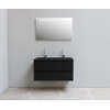 Basic Bella Meuble avec lavabo acrylique noir avec 2 trous de robinet et miroir avec éclairage 100x55x46cm Flat Pack Noir mat SW538683