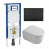 QeramiQ Dely Swirl Pack WC - 36,3x51,7cm - réservoir encastré Geberit UP720 Duofix Sigma - assise 35mm - plaque de déclenchement noire mate - boutons ronds - blanc brillant SW1413869