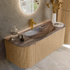 MONDIAZ KURVE-DLUX Meuble de salle de bains 120cm arrondi à gauche + à droite couleur Oak avec 1 tiroir et 2 portes. Lavabo BIG SMALL central 1 trou de robinet Sombra. SW1433540