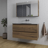 Adema Chaci Ensemble de meuble - 100x46x57cm - 1 vasque en céramique noire - sans trous de robinet - 2 tiroirs - armoire de toilette - noix SW856582