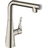 Hansgrohe Metris Select Robinet de cuisine 260 avec portée de rotation réglable bec 110°.150° ou 360° avec bouton Select pour fonction pause aspect inox SW95055