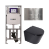 QeramiQ Dely Toiletset - 36.3x51.7cm - diepspoel - rimless - Geberit UP320 inbouwreservoir - softclose toilet zitting 35 mm - steel bedieningsplaat - rechthoekige knoppen - mat zwart SW1235431
