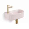 QeramiQ Fuente Lavabo pour WC - 40x22x12 cm - nervure - demi-rond - trou de robinet de Lavabo pour WC a gauche - ceramique - robinet de Lavabo pour WC laiton brosse - siphon bas - bonde - lin SW1583212
