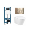 QeramiQ Dely Toiletset - inbouwreservoir Qeramiq Flush - 35mm zitting - metaal messing geborstelde bedieningsplaat - ronde knoppen - glans wit SW1579192