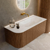 MONDIAZ KURVE-DLUX 105cm Meuble salle de bain avec module 25 G - couleur Walnut - 1 tiroir - 1 porte - vasque BIG SMALL droite - sans trou de robinet - couleur Ostra SW1137824