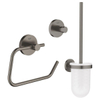 GROHE Essentials Set d’accessoires pour toilettes 3 pièces avec porte-balai de toilettes, crochet porte-serviette et porte-rouleau de papier toilette sans couvercle brushed hard graphite SW529072