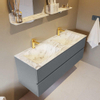 MONDIAZ VICA-DLUX Ensemble meuble de salle de bains - 130cm - meuble bas plata - 4 tiroirs - lavabo encastré cloud double - 2 trous de robinet - version haute 60cm - glace SW1088384