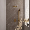 BRAUER Gold Carving douche de pluie encastrée thermostatique - 3 voies - ronde - set 94 - pomme de douche 30cm - bras mural courbé - douchette 3 jets - flexible de douche - barre de douche intégrée - or brossé PVD SW1159033