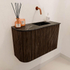 Mondiaz JOYA-DLUX 61.6cm toiletmeubel - ronding links kleur Walnut - Wastafel FAYE positie Rechts Zonder kraangat kleur Lava. SW1422439