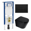 QeramiQ Dely Toiletset - 36.3x51.7cm - diepspoel - rimless - Geberit UP720 inbouwreservoir - softclose toilet zitting - 35mm - metaal mat zwarte bedieningsplaat - rechthoekige knoppen - mat zwart SW1427105