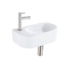 Fugaflow Efficiente Pietra Ensemble lave-mains - 40x21.5x12cm - gauche - lisse - semi-circulaire - 1 trou de robinet - céramique - robinet de lave-mains inox brossé - bonde - siphon abaissé - blanc brillant SW1442396