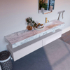 Mondiaz ALAN-DLUX Ensemble de meuble - 200cm - meuble Cale mat - 2 tiroirs - Lavabo Cloud Glace suspendu - vasque Droite - 1 trou de robinet SW805859