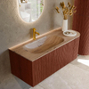 MONDIAZ KURVE-DLUX Meuble de salle de bains 115cm arrondi à droite couleur Ruby avec 1 tiroir et 1 porte. Lavabo BIG SMALL à gauche 1 trou de robinet Arena. SW1431498