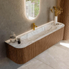 MONDIAZ KURVE-DLUX 170cm Meuble salle de bain avec module 25 G et D - couleur Walnut - 1 tiroir - 2 portes - vasque BIG LARGE centre - 1 trou de robinet - couleur Glace SW1138044