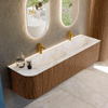 MONDIAZ KURVE-DLUX 175cm Meuble salle de bain avec module 25 G - couleur Walnut - 2 tiroirs - 1 porte - vasque STOR SMALL double / droite - 2 trous de robinet - couleur Frappe SW1137499