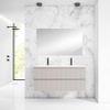 Saniclass Prime Blend Meuble de salle de bain - 120x55x46cm - 2 vasques rectangulaires en céramique blanc - 2 trous de robinet - 2 tiroirs - miroir rectangulaire - mat cotton (beige) SW916950