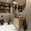 MONDIAZ TURE Kit lave-mains - 60x23x50cm - 1 trou de robinet - 2 portes - chêne blanchi mat - Lavabo à gauche - Solid Surface Noir SW475469