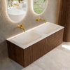 MONDIAZ KURVE Meuble de salle de bains 120 cm couleur Walnut avec 1 tiroir. Lavabo CLOUD double sans trou de robinet Talc. SW1138300