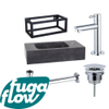 FugaFlow Eccelente Arredo Pack Lave-mains - 40x22x24.5cm - 1 trou de robinet - pierre naturelle - cadre noir - robinet Chrome - Noir SW1125290