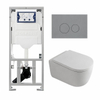 QeramiQ Dely Swirl Toiletset - 36.3x51.7cm - Geberit UP320 inbouwreservoir - met Burda frame - 35mm zitting - bedieningsplaat licht grijs - ronde knoppen - mat wit SW1164802