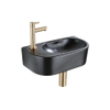 Fugaflow Efficiente Pietra Ensemble lave-mains - 40x21.5x12cm - gauche - lisse - semi-circulaire - 1 trou de robinet - céramique - robinet de lave-mains laiton brossé - bonde - siphon abaissé - noir mat SW1442419