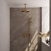 BRAUER Gold Edition thermostatische Inbouw Regendouche - 3-weg - rond - set 90 - 30cm hoofddouche - plafondarm - staaf handdouche - doucheslang - geïntegreerde glijstang - goud geborsteld PVD SW1159023