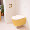 Mondiaz LAVIE hangtoilet – spoelrandloos – 36 x 53 cm – met softclose zitting – Ocher (geel), zitting Rosee (roze) SW1208689