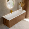 MONDIAZ KURVE-DLUX 135cm Meuble salle de bain avec module 25 D - couleur Walnut - 1 tiroir - 1 porte - vasque BIG MEDIUM gauche - 1 trou de robinet - couleur Opalo SW1137722